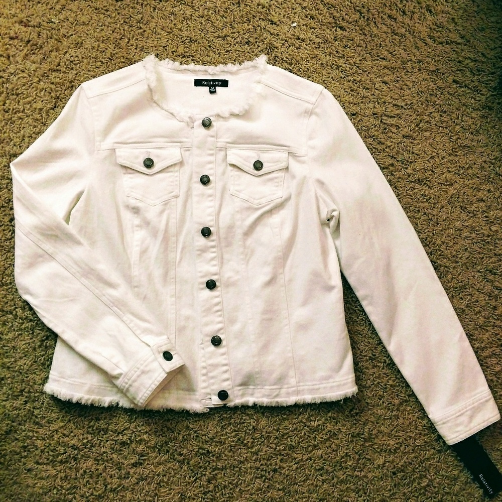 Relativity M White Stretch Denim Jacket